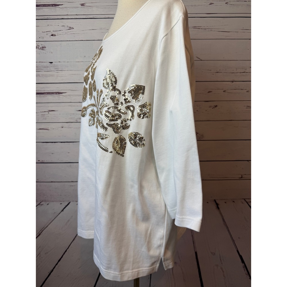 Quacker‎ Factory Knit Top Plus Size 1X Sequin Floral Rose NWT Pullover Shirt - Picture 4 of 13
